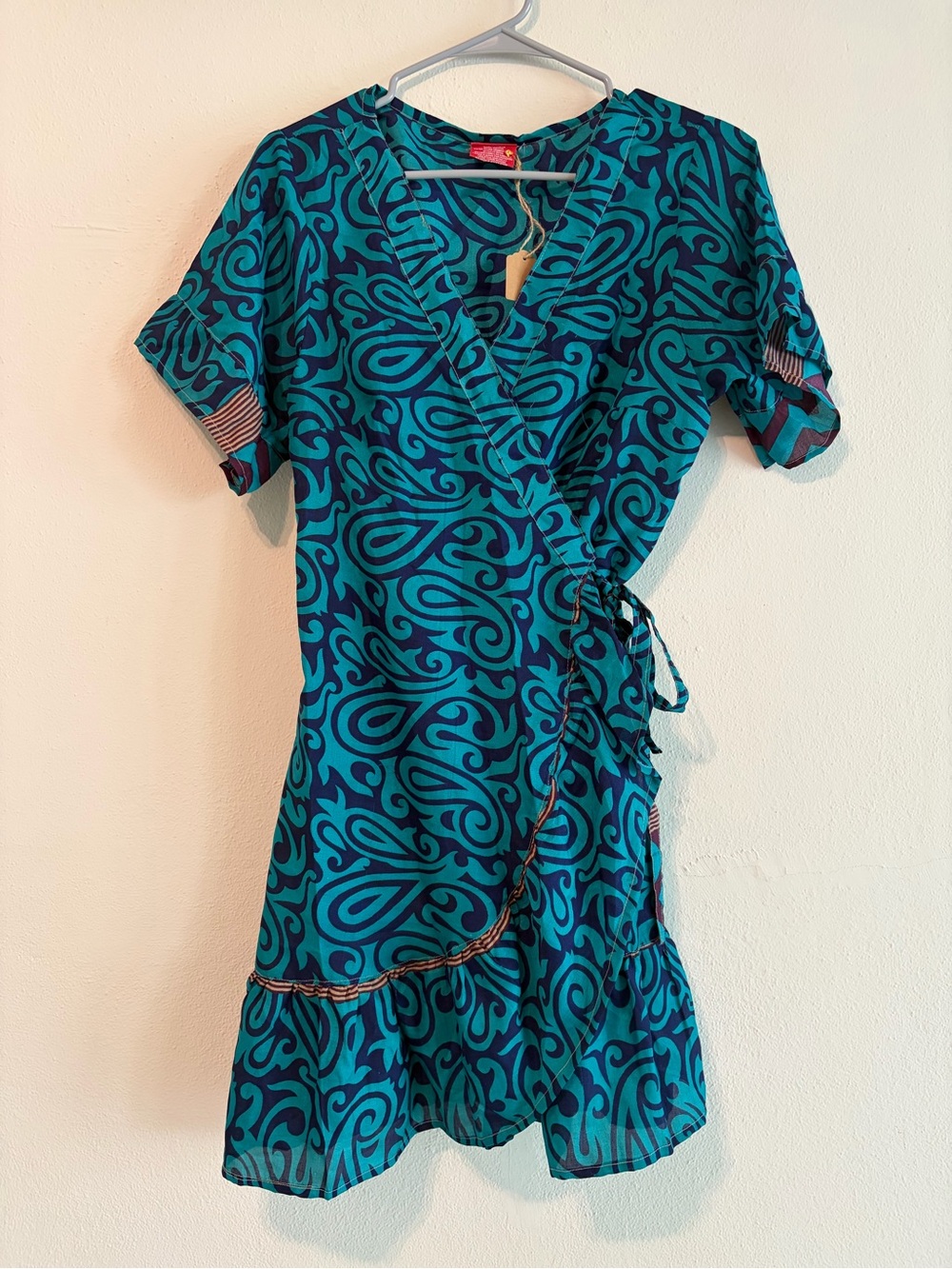 Teal & Navy Printed Wrap Dress from India